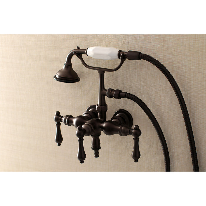 Kingston Heirloom AE19T5 - Aqua Vintage Three-Handle 2-Hole Tub Wall Mount Clawfoot Tub Faucet with Hand Shower, Oil Rubbed Bronze