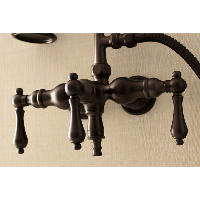 Kingston Heirloom AE19T5 - Aqua Vintage Three-Handle 2-Hole Tub Wall Mount Clawfoot Tub Faucet with Hand Shower, Oil Rubbed Bronze