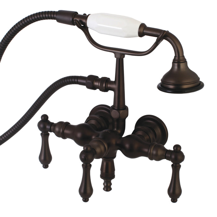 Kingston Heirloom AE19T5 - Aqua Vintage Three-Handle 2-Hole Tub Wall Mount Clawfoot Tub Faucet with Hand Shower, Oil Rubbed Bronze