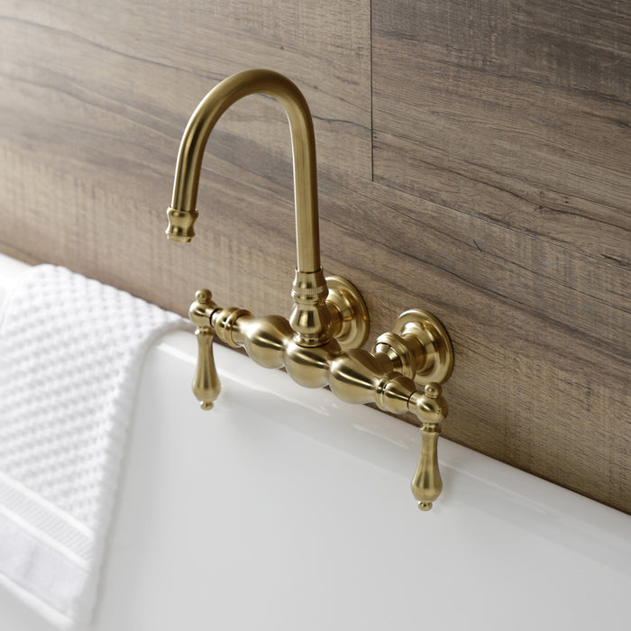 Kingston Tulare AE1T7 - Aqua Vintage Two-Handle 2-Hole Tub Wall Mount Clawfoot Tub Faucet, Brushed Brass