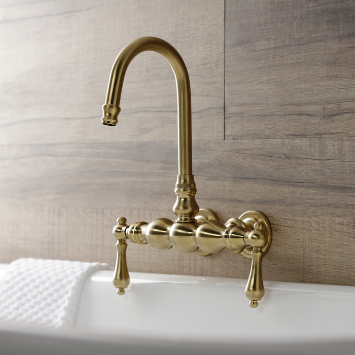 Kingston Tulare AE1T7 - Aqua Vintage Two-Handle 2-Hole Tub Wall Mount Clawfoot Tub Faucet, Brushed Brass