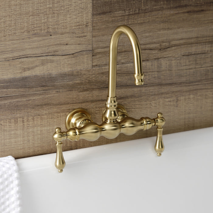 Kingston Tulare AE1T7 - Aqua Vintage Two-Handle 2-Hole Tub Wall Mount Clawfoot Tub Faucet, Brushed Brass