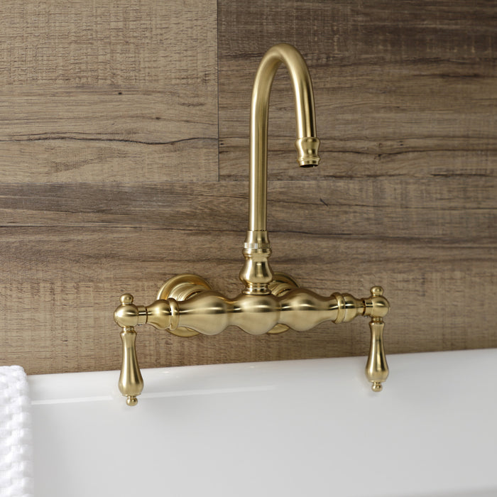 Kingston Tulare AE1T7 - Aqua Vintage Two-Handle 2-Hole Tub Wall Mount Clawfoot Tub Faucet, Brushed Brass