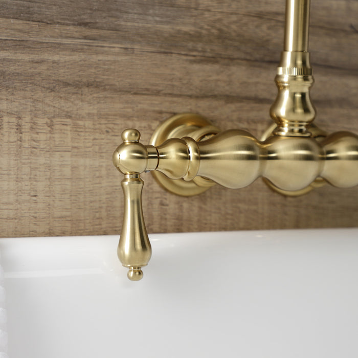 Kingston Tulare AE1T7 - Aqua Vintage Two-Handle 2-Hole Tub Wall Mount Clawfoot Tub Faucet, Brushed Brass