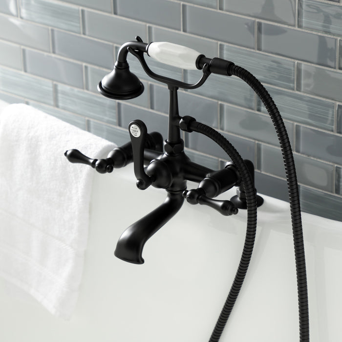 Kingston Heirloom AE203T0 - Aqua Vintage Three-Handle 2-Hole Deck-Mount Clawfoot Tub Faucet with Hand Shower, Matte Black