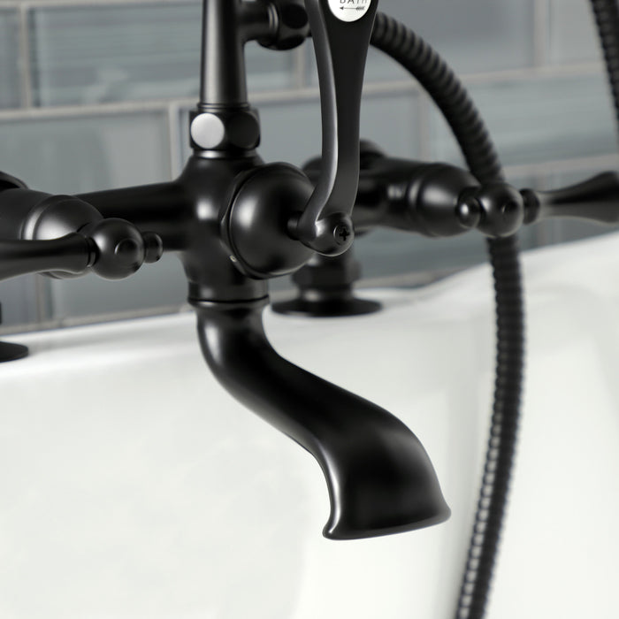 Kingston Heirloom AE203T0 - Aqua Vintage Three-Handle 2-Hole Deck-Mount Clawfoot Tub Faucet with Hand Shower, Matte Black