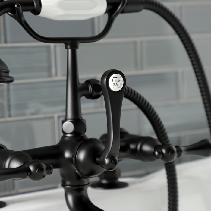 Kingston Heirloom AE203T0 - Aqua Vintage Three-Handle 2-Hole Deck-Mount Clawfoot Tub Faucet with Hand Shower, Matte Black