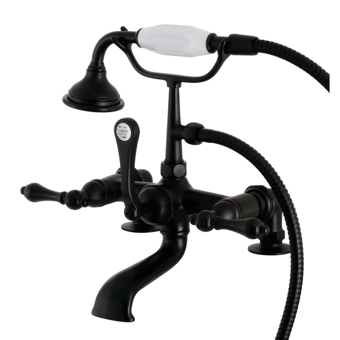 Kingston Heirloom AE203T0 - Aqua Vintage Three-Handle 2-Hole Deck-Mount Clawfoot Tub Faucet with Hand Shower, Matte Black