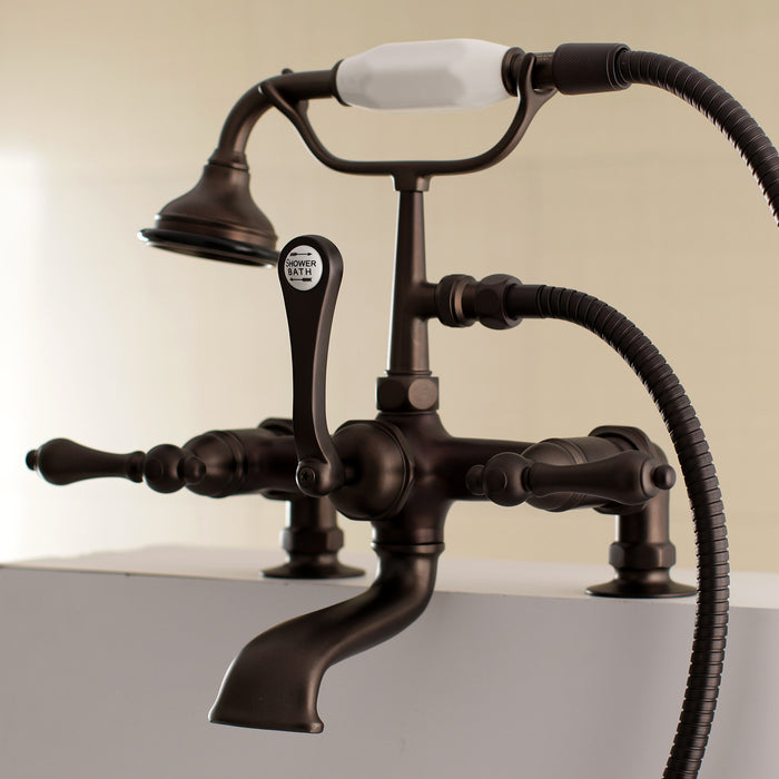 Kingston Heirloom AE203T5 - Aqua Vintage Three-Handle 2-Hole Deck-Mount Clawfoot Tub Faucet with Hand Shower, Oil Rubbed Bronze
