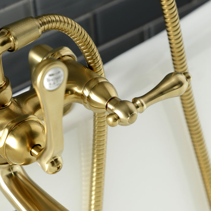 Kingston Heirloom AE203T7 - Aqua Vintage Three-Handle 2-Hole Deck-Mount Clawfoot Tub Faucet with Hand Shower, Brushed Brass
