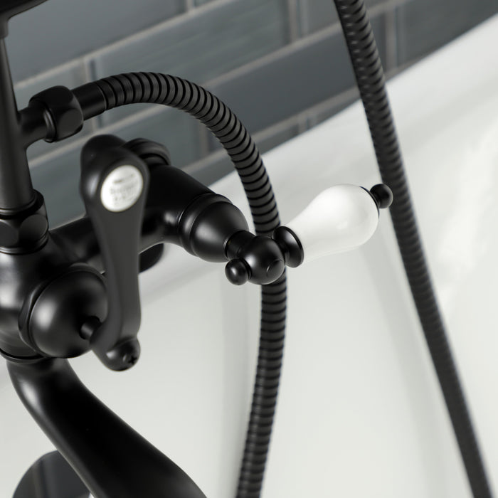 Kingston Heirloom AE205T0 - Aqua Vintage Three-Handle 2-Hole Deck-Mount Clawfoot Tub Faucet with Hand Shower, Matte Black