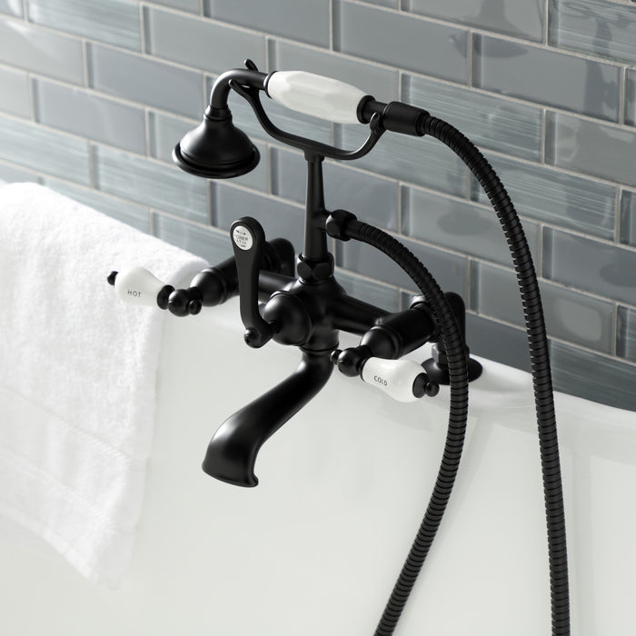 Kingston Heirloom AE207T0 - Aqua Vintage Three-Handle 2-Hole Deck-Mount Clawfoot Tub Faucet with Hand Shower, Matte Black