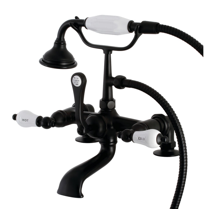 Kingston Heirloom AE207T0 - Aqua Vintage Three-Handle 2-Hole Deck-Mount Clawfoot Tub Faucet with Hand Shower, Matte Black