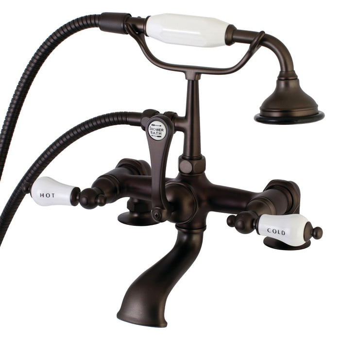 Kingston Heirloom AE207T5 - Aqua Vintage Three-Handle 2-Hole Deck-Mount Clawfoot Tub Faucet with Hand Shower, Oil Rubbed Bronze