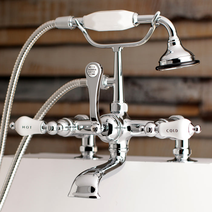 Kingston Heirloom AE208T1 - Aqua Vintage Three-Handle 2-Hole Deck-Mount Clawfoot Tub Faucet with Hand Shower, Polished Chrome