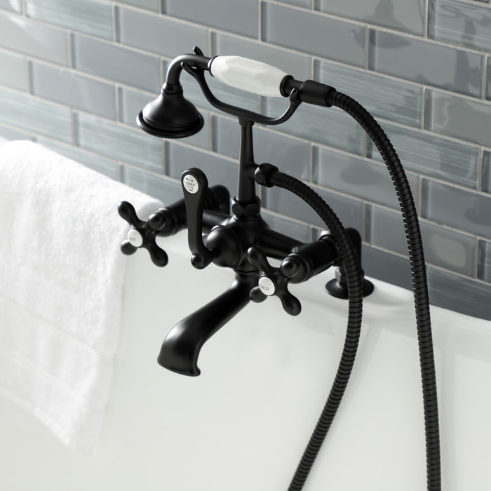 Kingston Heirloom AE209T0 - Aqua Vintage Three-Handle 2-Hole Deck-Mount Clawfoot Tub Faucet with Hand Shower, Matte Black