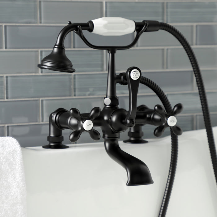 Kingston Heirloom AE209T0 - Aqua Vintage Three-Handle 2-Hole Deck-Mount Clawfoot Tub Faucet with Hand Shower, Matte Black