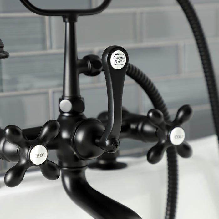 Kingston Heirloom AE209T0 - Aqua Vintage Three-Handle 2-Hole Deck-Mount Clawfoot Tub Faucet with Hand Shower, Matte Black
