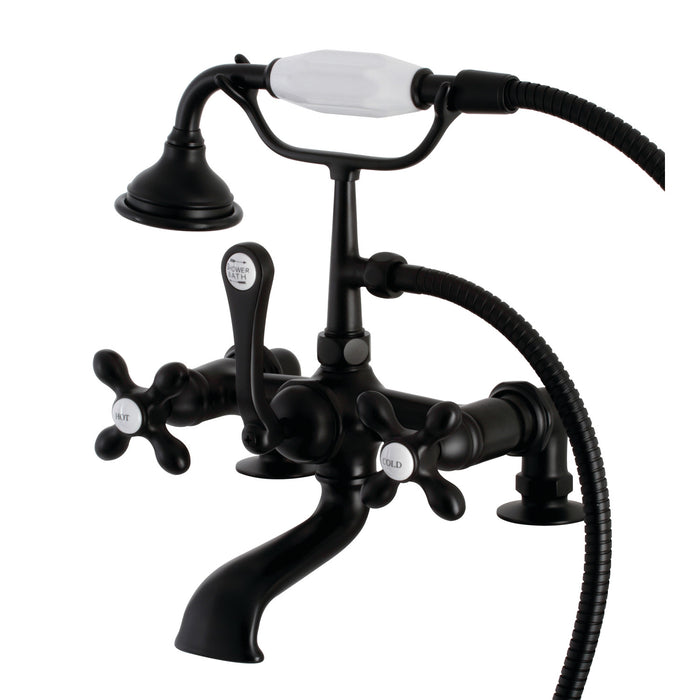 Kingston Heirloom AE209T0 - Aqua Vintage Three-Handle 2-Hole Deck-Mount Clawfoot Tub Faucet with Hand Shower, Matte Black