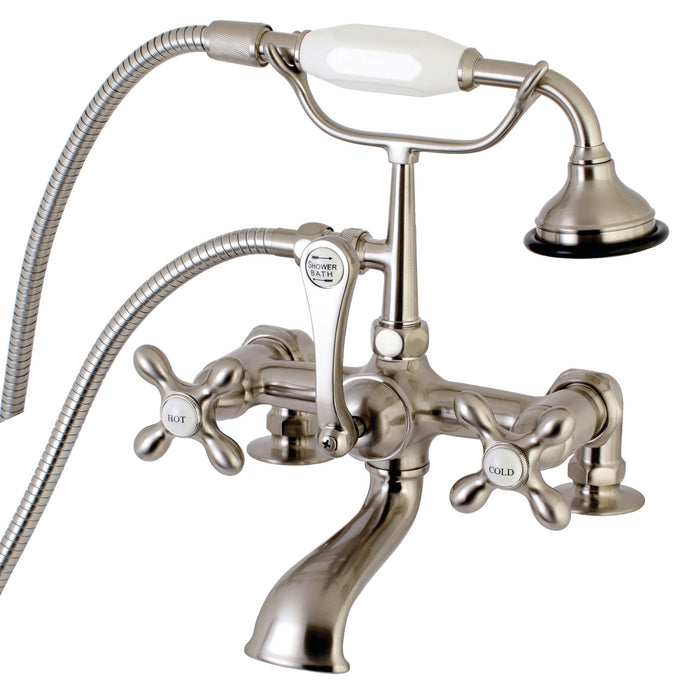 Kingston Heirloom AE209T8 - Aqua Vintage Three-Handle 2-Hole Deck-Mount Clawfoot Tub Faucet with Hand Shower, Brushed Nickel