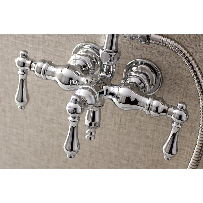 Kingston Heirloom AE20T1 - Aqua Vintage Three-Handle 2-Hole Tub Wall Mount Clawfoot Tub Faucet with Hand Shower, Polished Chrome