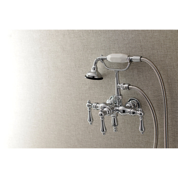 Kingston Heirloom AE20T1 - Aqua Vintage Three-Handle 2-Hole Tub Wall Mount Clawfoot Tub Faucet with Hand Shower, Polished Chrome