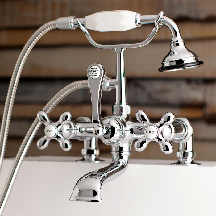 Kingston Heirloom AE210T1 - Aqua Vintage Three-Handle 2-Hole Deck-Mount Clawfoot Tub Faucet with Hand Shower, Polished Chrome