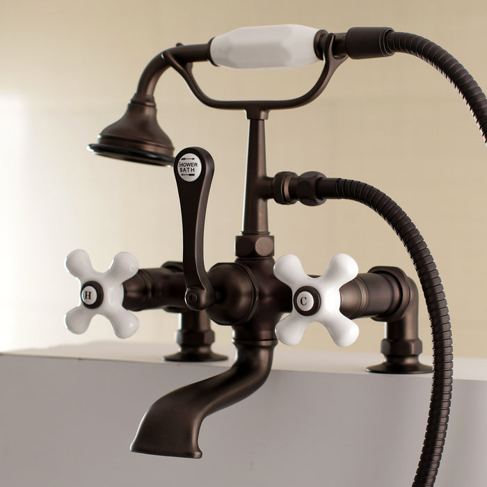 Kingston Heirloom AE211T5 - Aqua Vintage Three-Handle 2-Hole Deck-Mount Clawfoot Tub Faucet with Hand Shower, Oil Rubbed Bronze