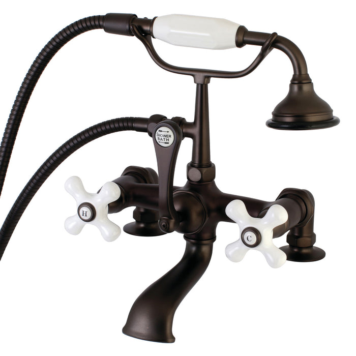 Kingston Heirloom AE211T5 - Aqua Vintage Three-Handle 2-Hole Deck-Mount Clawfoot Tub Faucet with Hand Shower, Oil Rubbed Bronze