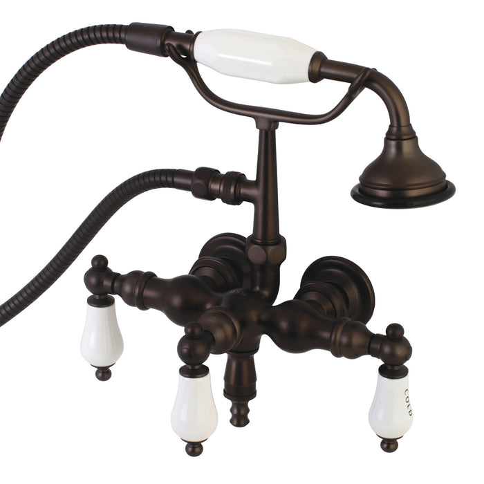 Kingston Heirloom AE21T5 - Aqua Vintage Three-Handle 2-Hole Tub Wall Mount Clawfoot Tub Faucet with Hand Shower, Oil Rubbed Bronze
