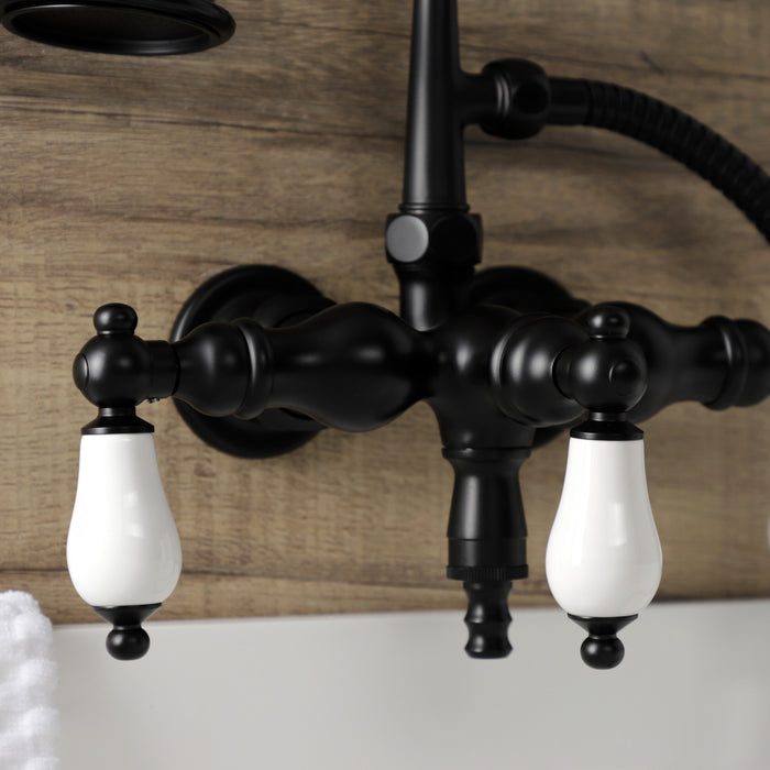 Kingston Heirloom AE23T0 - Aqua Vintage Three-Handle 2-Hole Tub Wall Mount Clawfoot Tub Faucet with Hand Shower, Matte Black