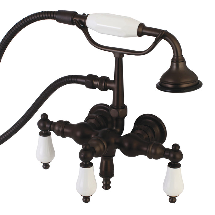 Kingston Heirloom AE23T5 - Aqua Vintage Three-Handle 2-Hole Tub Wall Mount Clawfoot Tub Faucet with Hand Shower, Oil Rubbed Bronze
