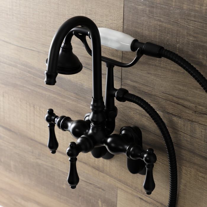Kingston Heirloom AE301T0 - Aqua Vintage Three-Handle 2-Hole Tub Wall Mount Clawfoot Tub Faucet with Hand Shower, Matte Black
