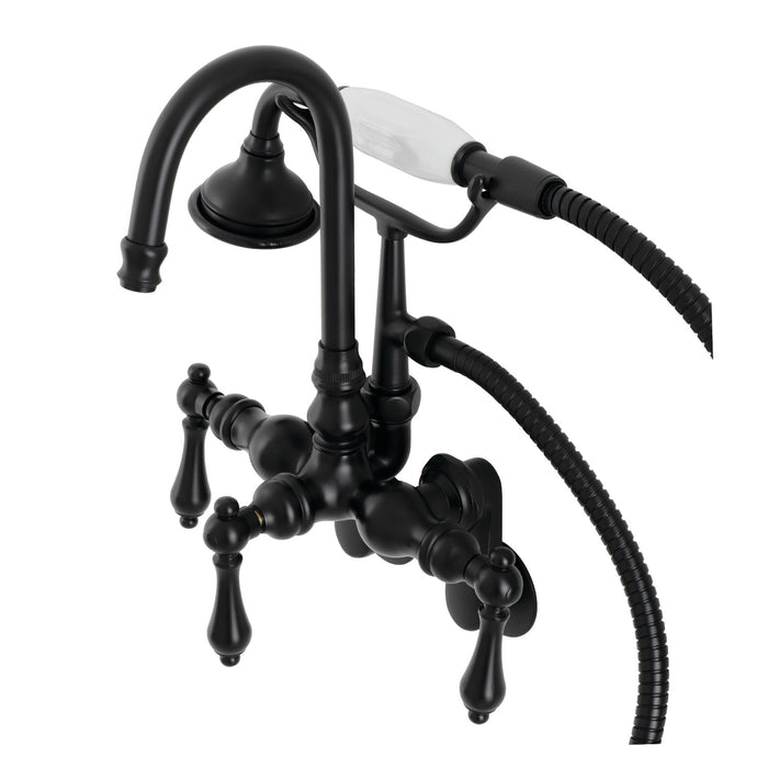 Kingston Heirloom AE301T0 - Aqua Vintage Three-Handle 2-Hole Tub Wall Mount Clawfoot Tub Faucet with Hand Shower, Matte Black