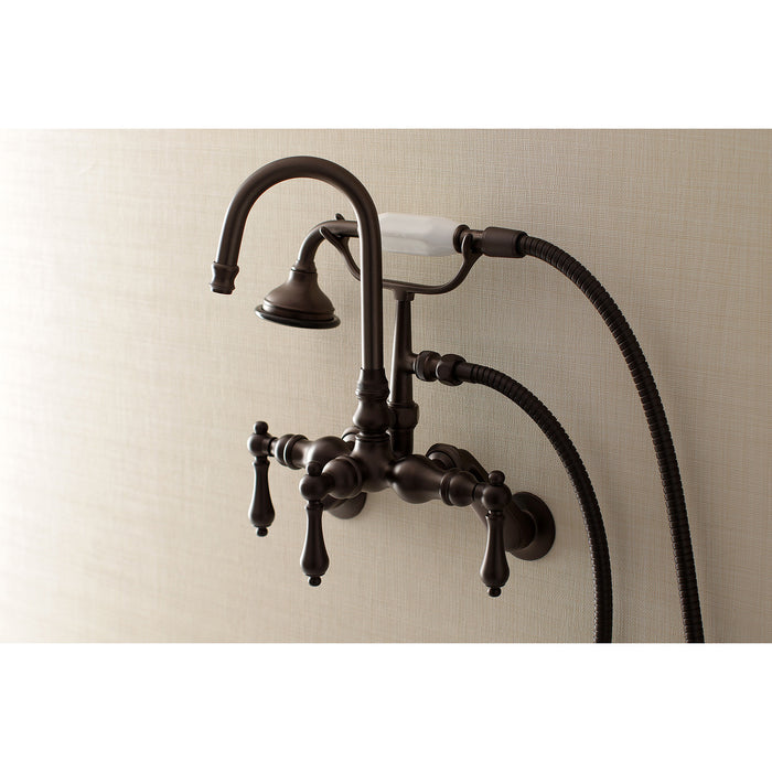 Kingston Heirloom AE301T5 - Aqua Vintage Three-Handle 2-Hole Tub Wall Mount Clawfoot Tub Faucet with Hand Shower, Oil Rubbed Bronze