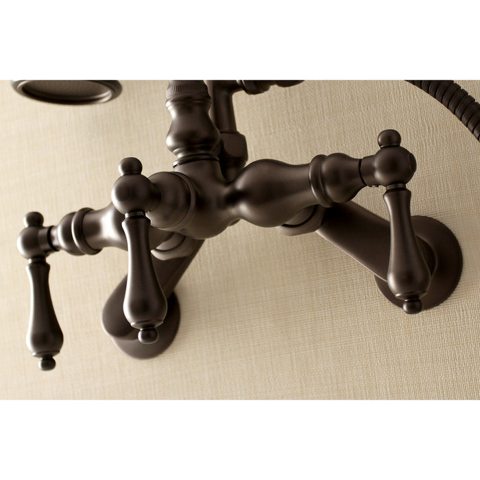 Kingston Heirloom AE301T5 - Aqua Vintage Three-Handle 2-Hole Tub Wall Mount Clawfoot Tub Faucet with Hand Shower, Oil Rubbed Bronze