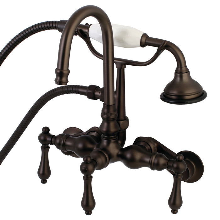 Kingston Heirloom AE301T5 - Aqua Vintage Three-Handle 2-Hole Tub Wall Mount Clawfoot Tub Faucet with Hand Shower, Oil Rubbed Bronze