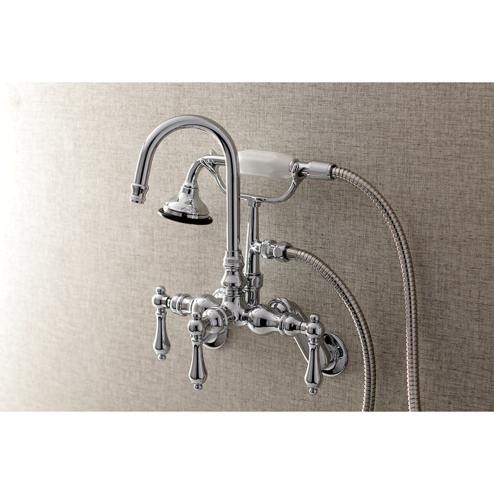Kingston Heirloom AE302T1 - Aqua Vintage Three-Handle 2-Hole Tub Wall Mount Clawfoot Tub Faucet with Hand Shower, Polished Chrome