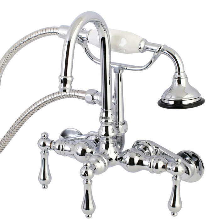 Kingston Heirloom AE302T1 - Aqua Vintage Three-Handle 2-Hole Tub Wall Mount Clawfoot Tub Faucet with Hand Shower, Polished Chrome