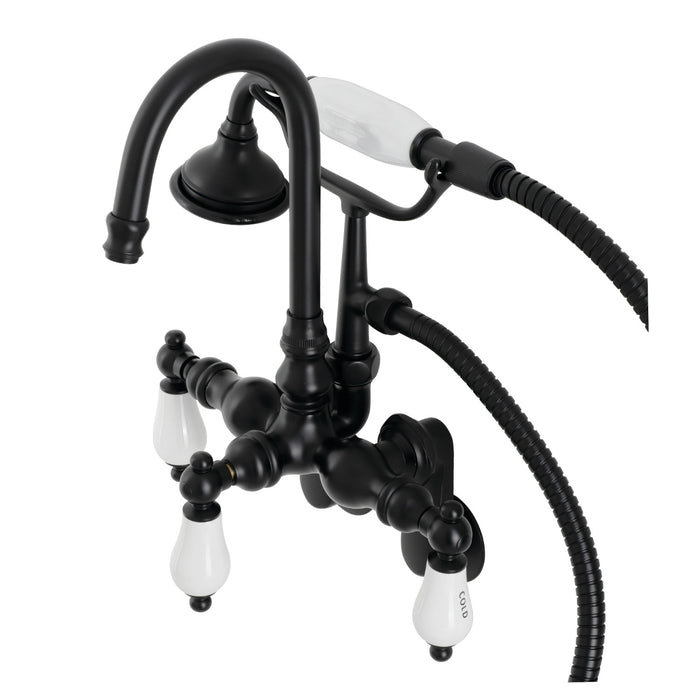 Kingston Heirloom AE303T0 - Aqua Vintage Three-Handle 2-Hole Tub Wall Mount Clawfoot Tub Faucet with Hand Shower, Matte Black