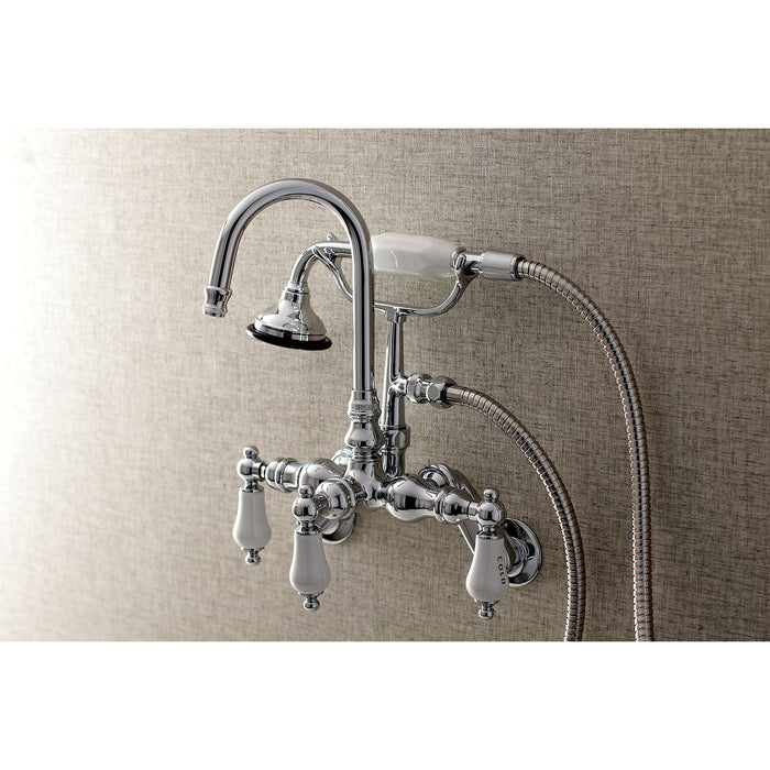 Kingston Heirloom AE304T1 - Aqua Vintage Three-Handle 2-Hole Tub Wall Mount Clawfoot Tub Faucet with Hand Shower, Polished Chrome
