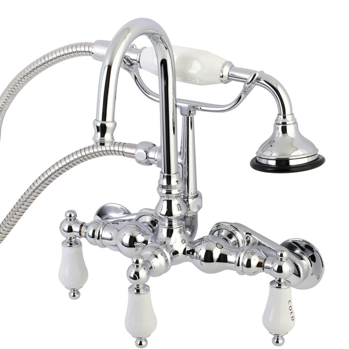 Kingston Heirloom AE304T1 - Aqua Vintage Three-Handle 2-Hole Tub Wall Mount Clawfoot Tub Faucet with Hand Shower, Polished Chrome