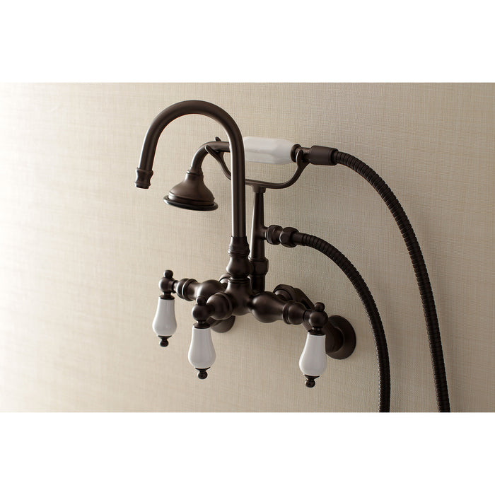 Kingston Heirloom AE305T5 - Aqua Vintage Three-Handle 2-Hole Tub Wall Mount Clawfoot Tub Faucet with Hand Shower, Oil Rubbed Bronze