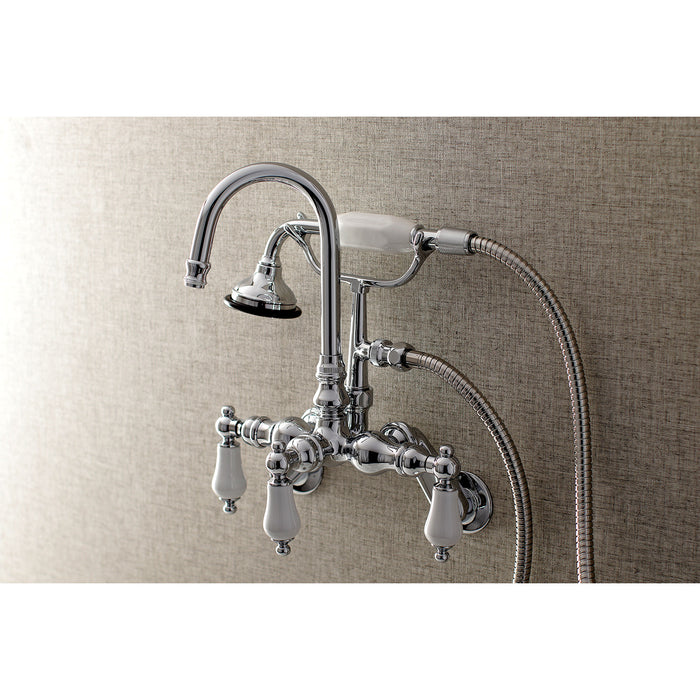Kingston Heirloom AE306T1 - Aqua Vintage Three-Handle 2-Hole Tub Wall Mount Clawfoot Tub Faucet with Hand Shower, Polished Chrome