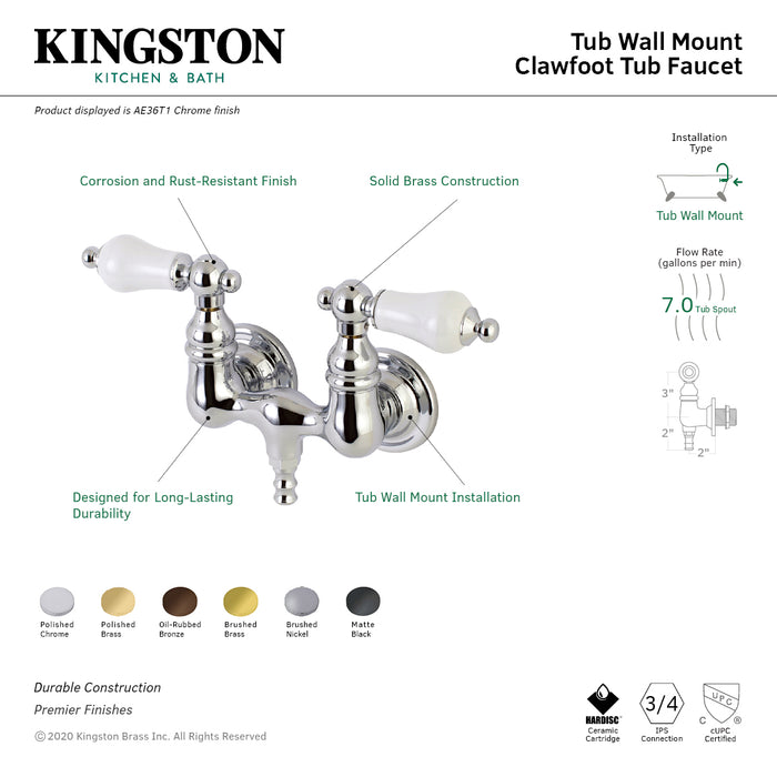 Kingston Heirloom AE35T8 - Aqua Vintage Two-Handle 2-Hole Tub Wall Mount Clawfoot Tub Faucet, Brushed Nickel