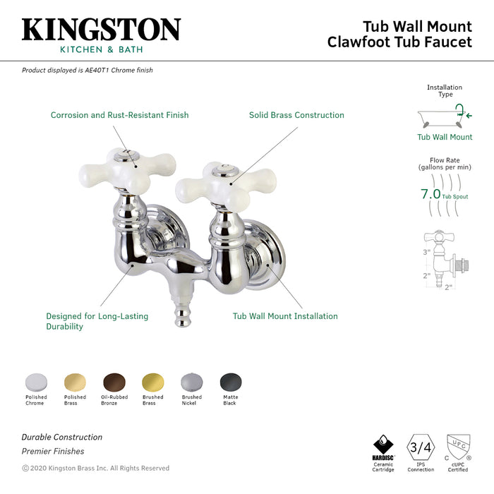 Kingston Heirloom AE39T7 - Aqua Vintage Two-Handle 2-Hole Tub Wall Mount Clawfoot Tub Faucet, Brushed Brass
