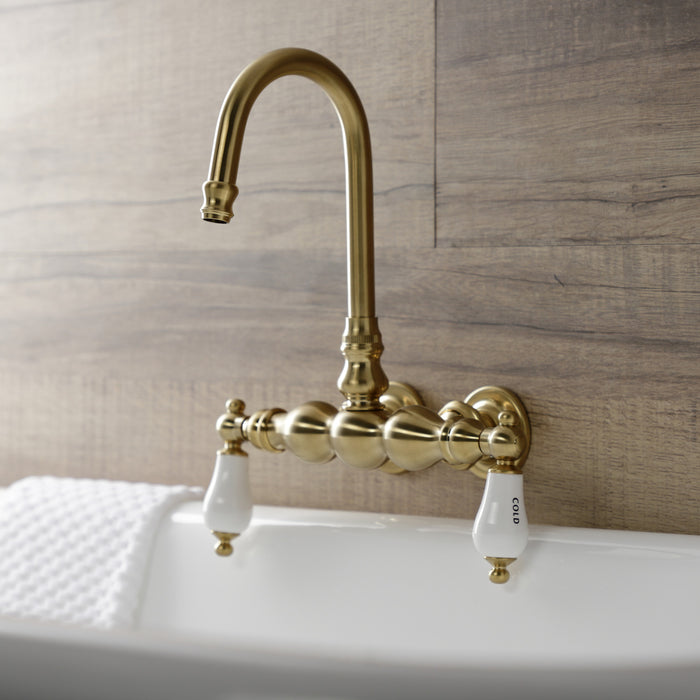 Kingston Heirloom AE3T7 - Aqua Vintage Two-Handle 2-Hole Tub Wall Mount Clawfoot Tub Faucet, Brushed Brass