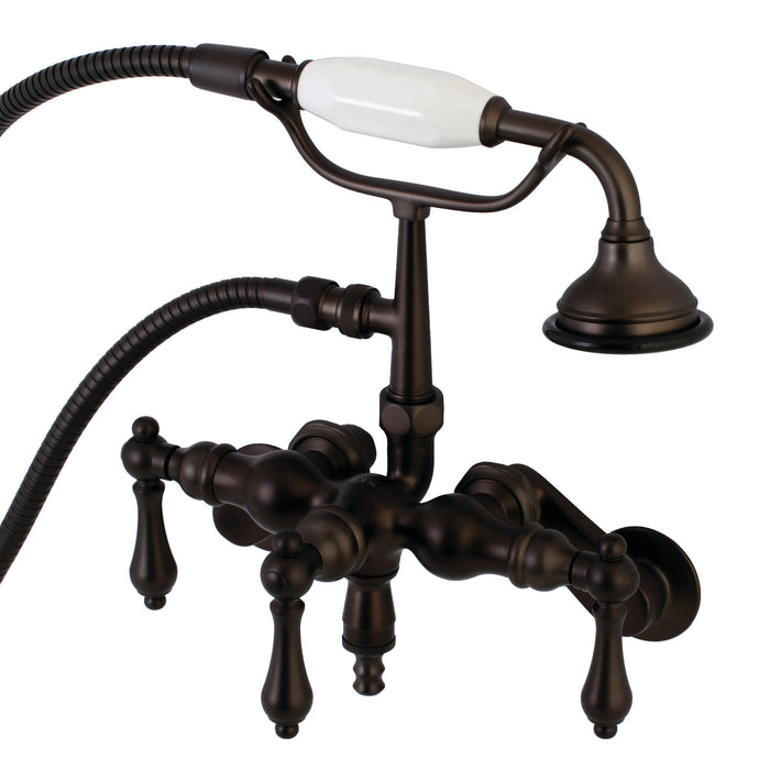 Kingston Heirloom AE419T5 - Vintage Three-Handle 2-Hole Tub Wall Mount Clawfoot Tub Faucet with Hand Shower, Oil Rubbed Bronze