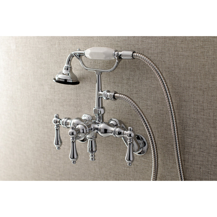 Kingston Heirloom AE420T1 - Vintage Three-Handle 2-Hole Tub Wall Mount Clawfoot Tub Faucet with Hand Shower, Polished Chrome