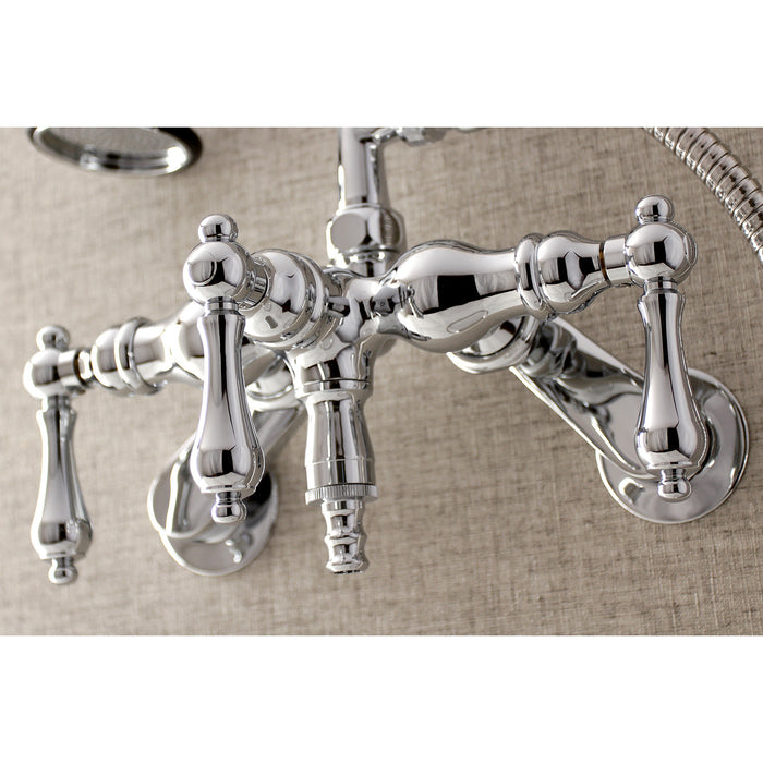 Kingston Heirloom AE420T1 - Vintage Three-Handle 2-Hole Tub Wall Mount Clawfoot Tub Faucet with Hand Shower, Polished Chrome